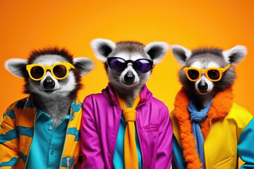 Fototapeta premium A Group of Funny Stylish Lemurs 