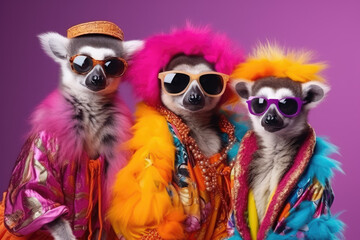 A Group of Funny Stylish Lemurs 