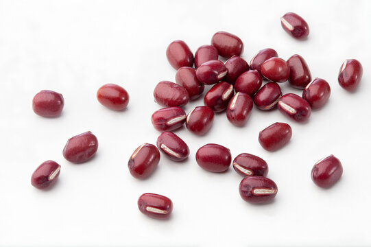 close up of adzuki beans isolated on white background.