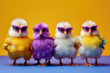 A Group of Funny Chicks in a Glasses