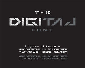 Digital futuristic font set with stamping texture