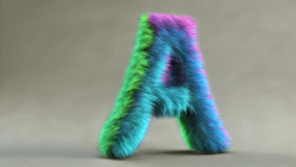 colorful letter A with fur, 3d