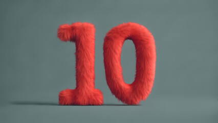 Fototapeta premium red number 10 with fur, 3d