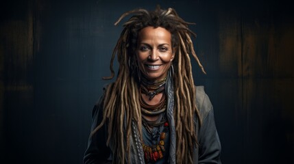 Fototapeta premium Portrait of Middle-Aged Woman with Dreadlocks - Generative AI