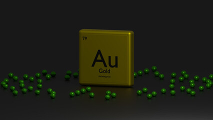 3d representation of the chemical element gold