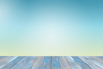 Empty brown wooden table for displaying products.
 The background is blue. (With copy space.)