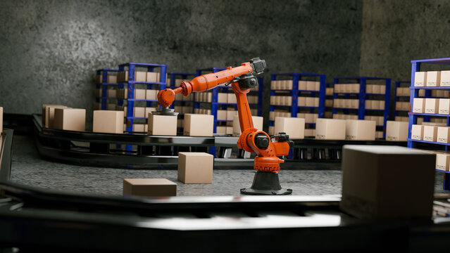 Robot arm Industrial technology Arm Robot AI manufacture Box product manufacturing industry technology Product export import future Products food cosmetics apparel warehouse mechanical future..