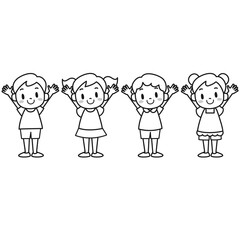 両手を上げている笑顔の子どものイラストセット