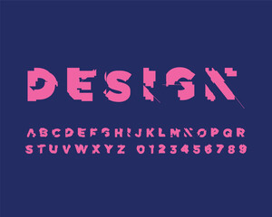 Fototapeta na wymiar Futuristic Digital Glitch font set design in vector format