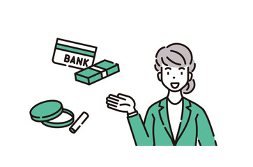 手続き　銀行　窓口　女性　アイコン