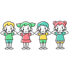 泣いている女の子と男の子のイラストセット
