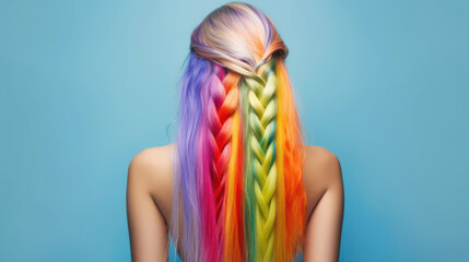 Beauty fashion woman with colorful rainbow dyed hair