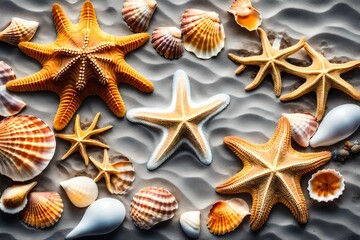 Fototapeta na wymiar starfish and shells on beach generated by AI tool