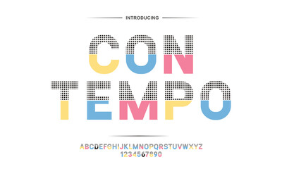 contemporer colorful font design, modern alphabet letters and numbers, vector illustration