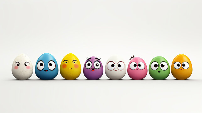 一列に並んだ色とりどりのイースターエッグ　Generative AI