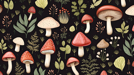 mushrooms seamless fungi nature 