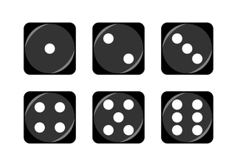Black square face cube one two three four five six dot of game dice flat icon vector design