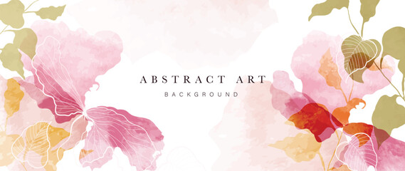 Obraz na płótnie Canvas Abstract floral art background vector. Botanical watercolor hand drawn flowers paint brush line art. Design illustration for wallpaper, banner, print, poster, cover, greeting and invitation card.