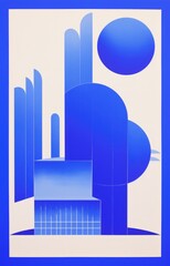 Blue Architectural Resonance - Indie editorial collage retro illustration - risograph risoprint artwork