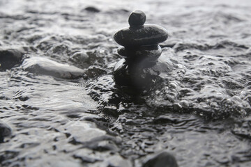 Zen meditation stones on the beach