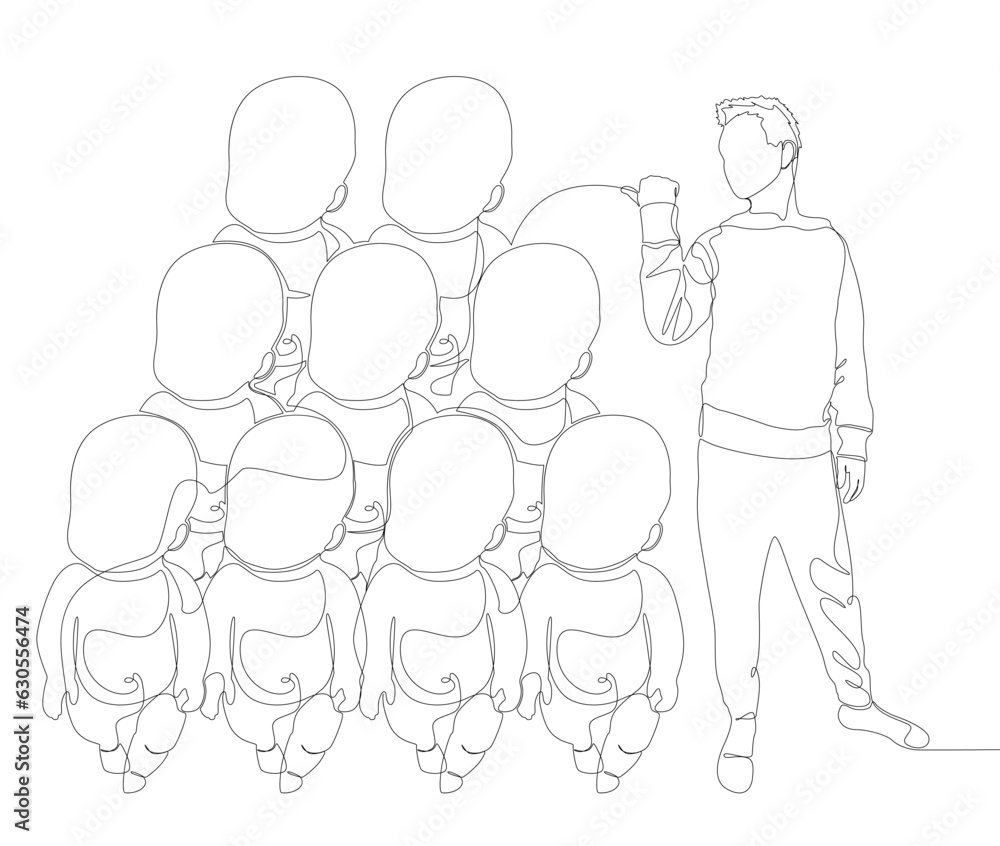 Poster one continuous line of man pointing with finger at baby. thin line illustration vector concept. cont
