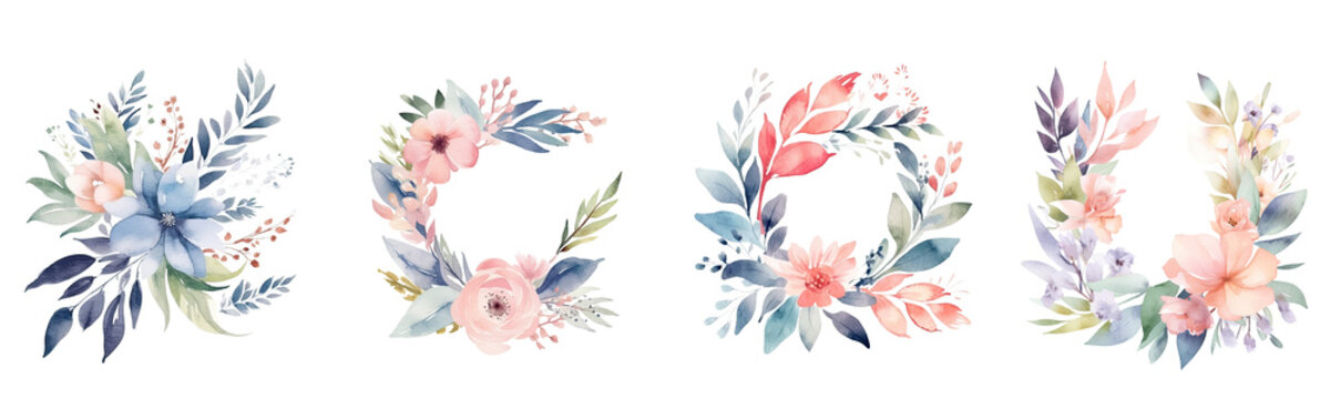 Happy mother's day , Watercolor floral Frame Hand drawn watercolor collection illustration, Watercolor floral Frame isolated transparent background, PNG , Generative AI