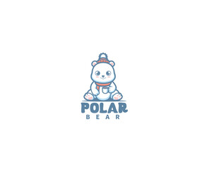Cute polar bear drink coffee mascot logo