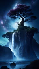 Foto op Canvas Fantasy landscape with big baobab tree and milky way © Ninja