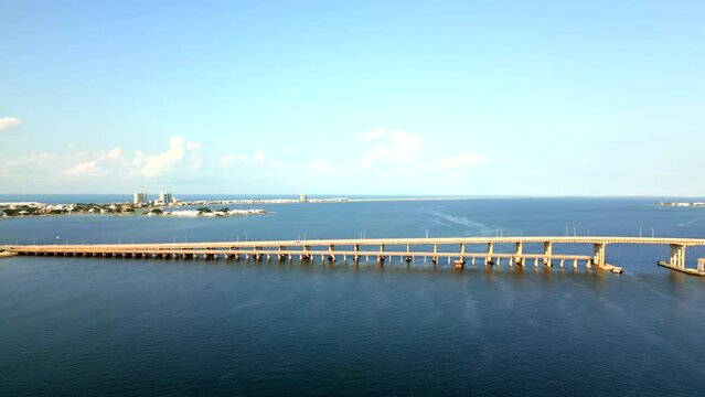 4k aerial panorama Pensacola Beach Toll Bridge
