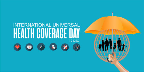International Universal Health Coverage Day. December 12. Template for background, banner, card, poster with text inscription.