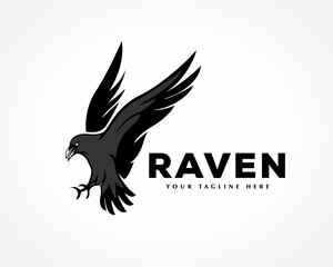 silhouette raven bird fast flying catch logo symbol design template illustration inspiration
