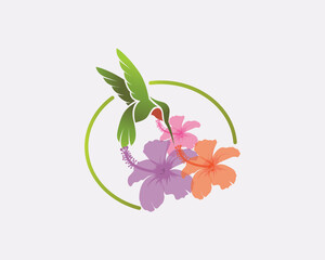humming bird with flower art logo icon symbol design template illustration inspiration