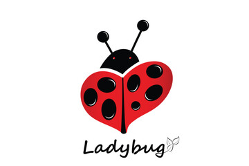 Ladybug red love heart, black spots, designed to inspire children's curiosity and imagination in a educational manner. Perfect for elementary or preschool educational projects and materials. Icon logo