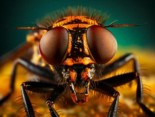 Poster Im Rahmen Super macro of a robber fly on nature background, macro photography, Generative AI.  © aphutsara