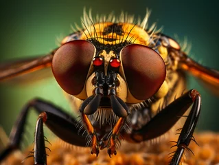 Poster Im Rahmen Super macro of a robber fly on nature background, macro photography, Generative AI.  © aphutsara