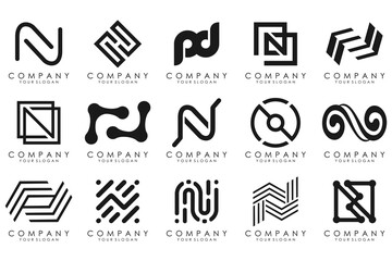 set of Abstract letter N logo design. modern creative logotype monogram icon design inspiration.
