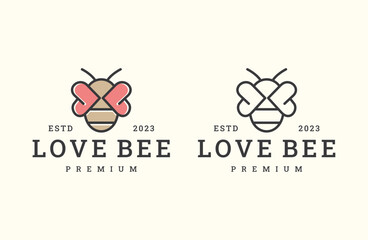 Love bee logo vector icon illustration hipster vintage retro