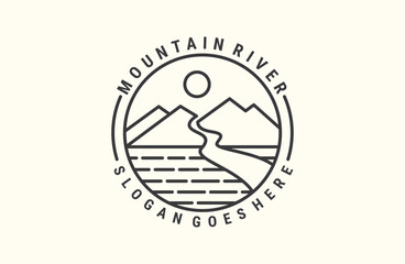 Mountain river logo vector icon illustration hipster vintage retro