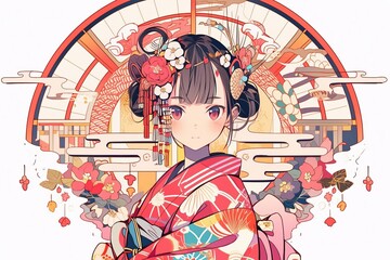 Fototapeta premium 和服の女性,Generative AI AI画像