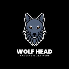 Vector Logo Illustration Wolf Head Simple Mascot Style.