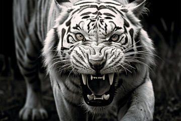 image of a roaring wild white tiger