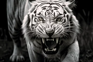 Wandaufkleber image of a roaring wild white tiger © luffy1