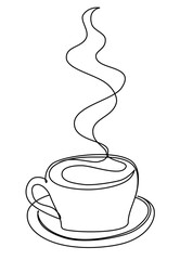 Cup of coffee with steam line art vector illustration