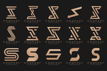 Abstract collection with letters S logo design. creative design logotype S with gold color.