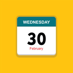 february 30 wednesday icon with yellow background, calender icon