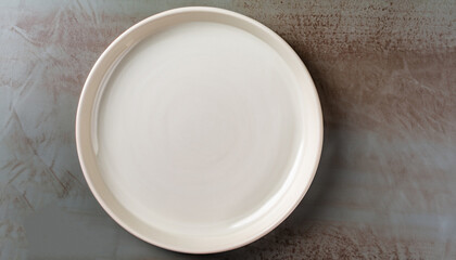 Empty ceramic shape plate for food on the table top view. Copy space template for your text