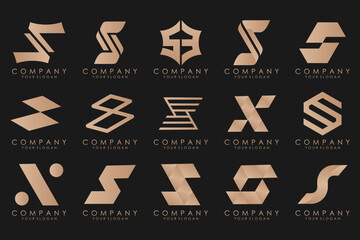 Abstract collection with letters S logo design. creative design logotype S with gold color.