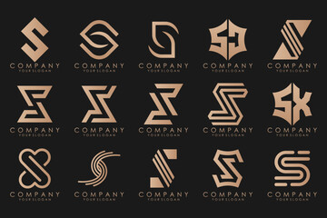 Abstract collection with letters S logo design. creative design logotype S with gold color.