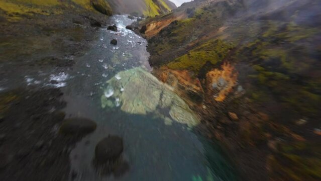 ast FPV drone footage of high waterfall Haifoss swooping in Iceland
