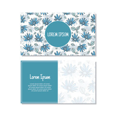 Business card template, Flowers and leaves seamless pattern vector design. Double-sided creative business card template. Landscape orientation. Vector illustration.